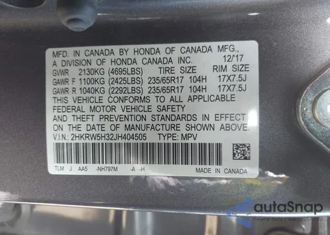 2018 Honda Cr-V Lx из США, поврежденный, VIN 2HKRW5H32JH404505